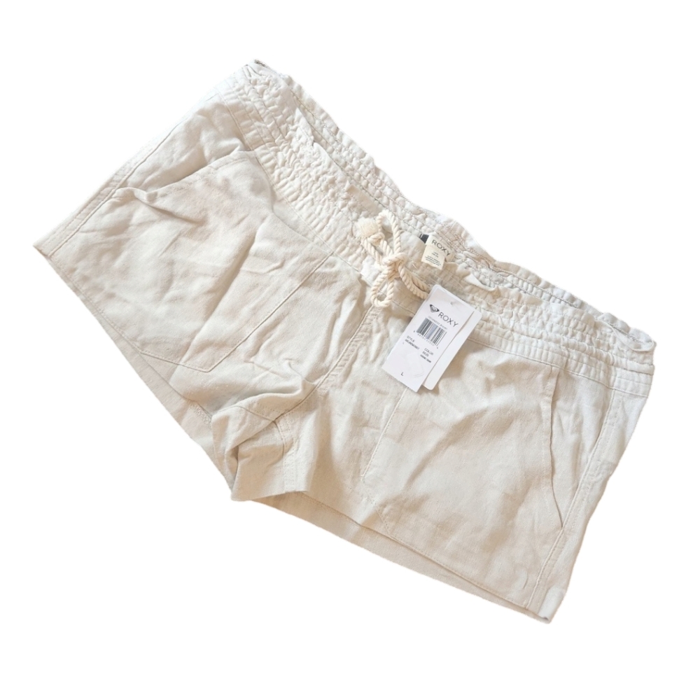 Roxy Oceanside Beach Shorts, Size Large, White Linen